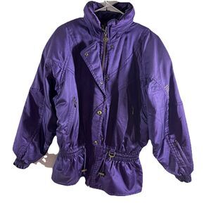 Vtg 90s Purple Jacket Ski Coat Sz8 Descente Oversized Shoulders Drop Waist Retro